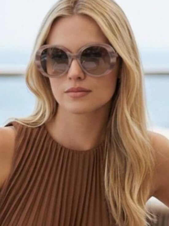 Max Mara RENEE MM0074 20E Round Sunglasses - Striped Grey / Brown